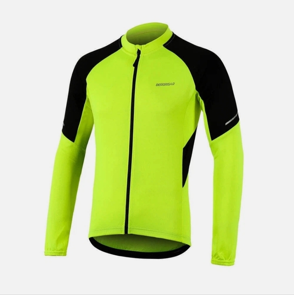 Bergrisar Neon Yellow Men's Cycling Jacket Four Back Pocket Zip Up Medium - Picture 1 of 15